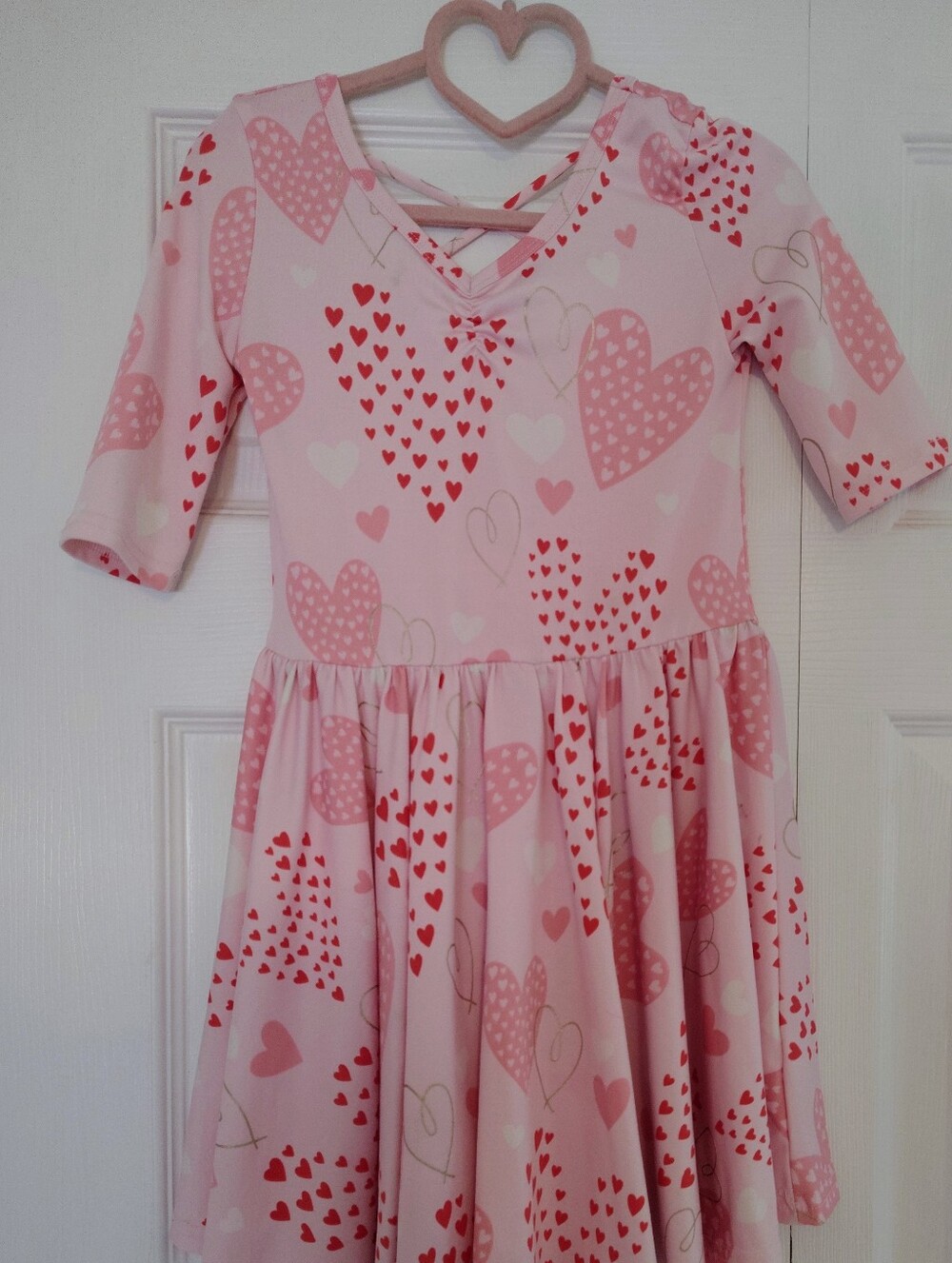 Girls' Pink Heart Print Ballerina Dress